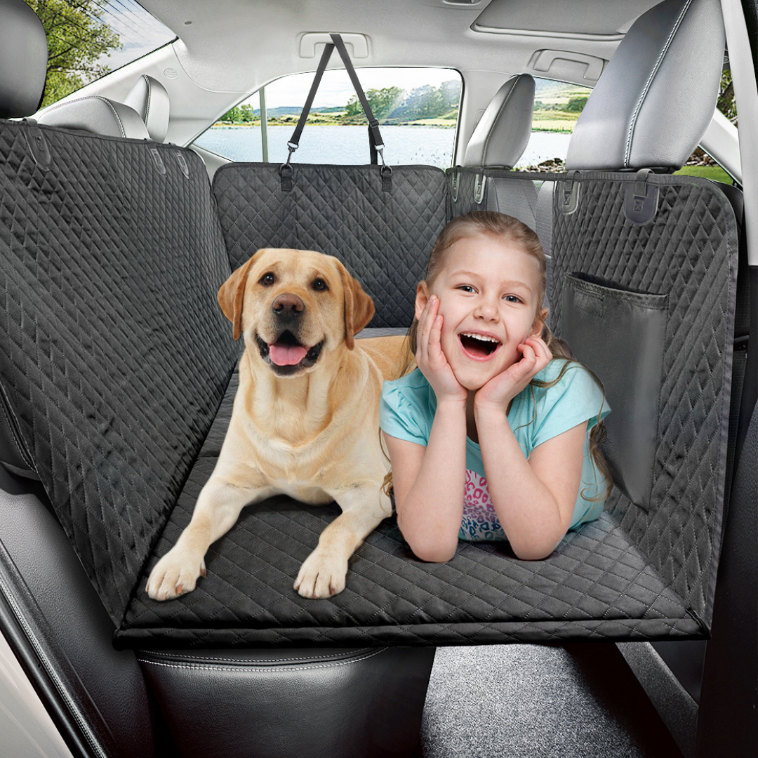 NEW Waterproof Hard Bottom Car & Truck Seat Foldable Hammock Cover With Storage Pockets, Side Flaps, Headrest Straps, Seat Anchors, & Mesh Window (+FREE SAFETY BELT!)