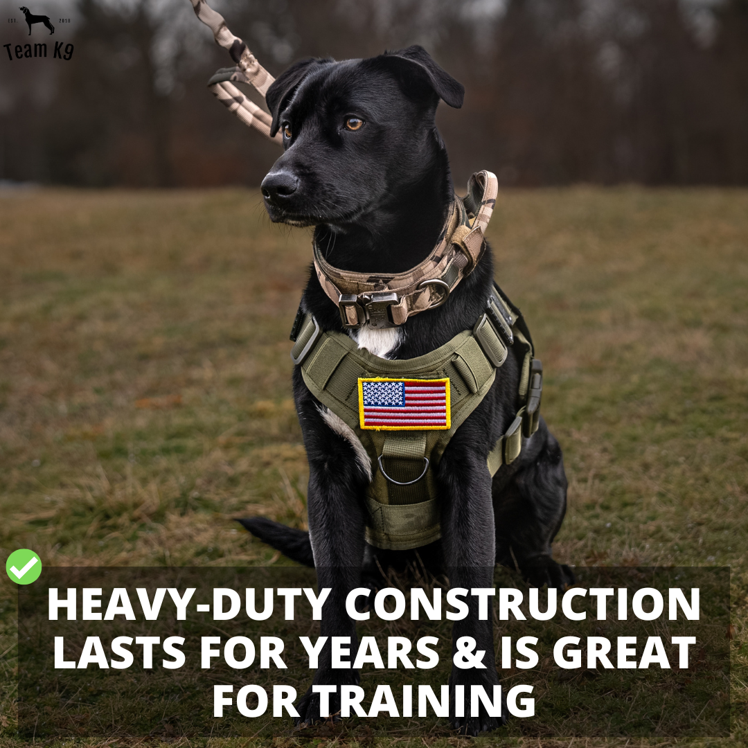 NEW Upgraded Heavy-Duty Tactical No-Pull Team K9™ Dog Harness With Front & Back D-Rings, Quick-Release Metal-Buckles, Hook & Loop Panels, & Top Handle