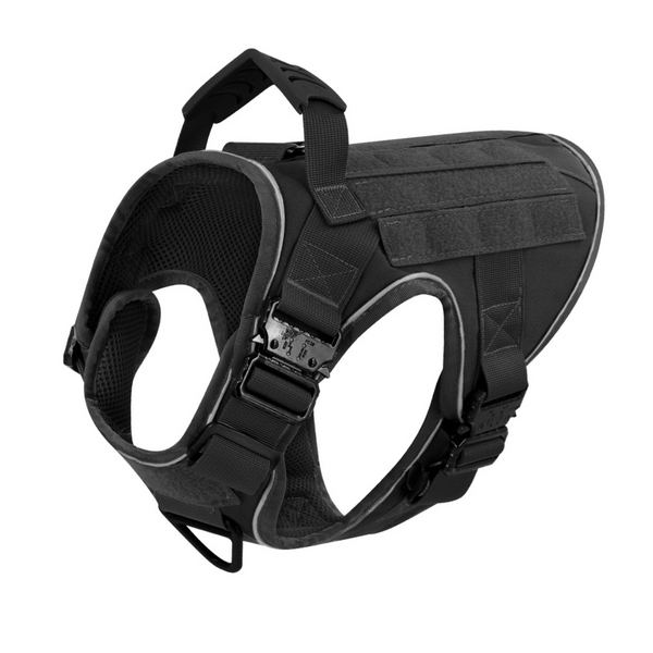 NEW Upgraded Tactical No-Pull Team K9™ Dog Harness with 4 Quick-Release Metal Buckles, Reinforced Front & Back D-Rings, Hook & Loop Panels, Adjustable Straps, Reflective Strips, & Top Handle