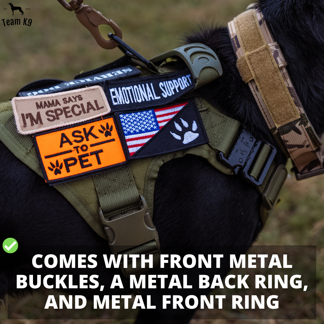 NEW Upgraded Heavy-Duty Tactical No-Pull Team K9™ Dog Harness With Front & Back D-Rings, Quick-Release Metal-Buckles, Hook & Loop Panels, & Top Handle