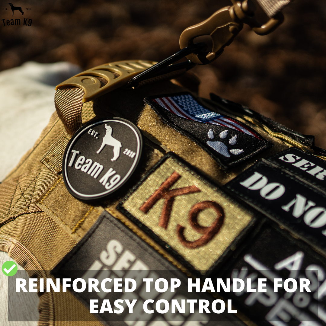 NEW Upgraded Heavy-Duty Tactical No-Pull Team K9™ Dog Harness With Front & Back D-Rings, Quick-Release Metal-Buckles, Hook & Loop Panels, & Top Handle