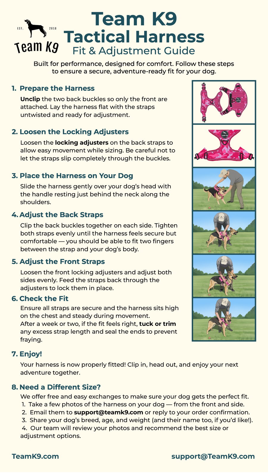 Team K9 Tactical harness fit and adjustment guide