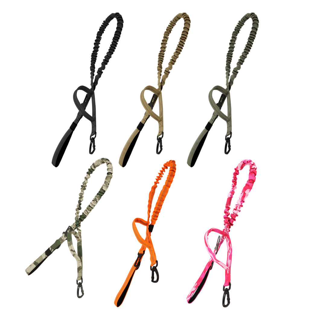 Heavy-Duty Double-Handle Tactical Bungee K9 Dog Leash with Padded Handles, Seatbelt Attachment, & Reinforced Swivel Clip