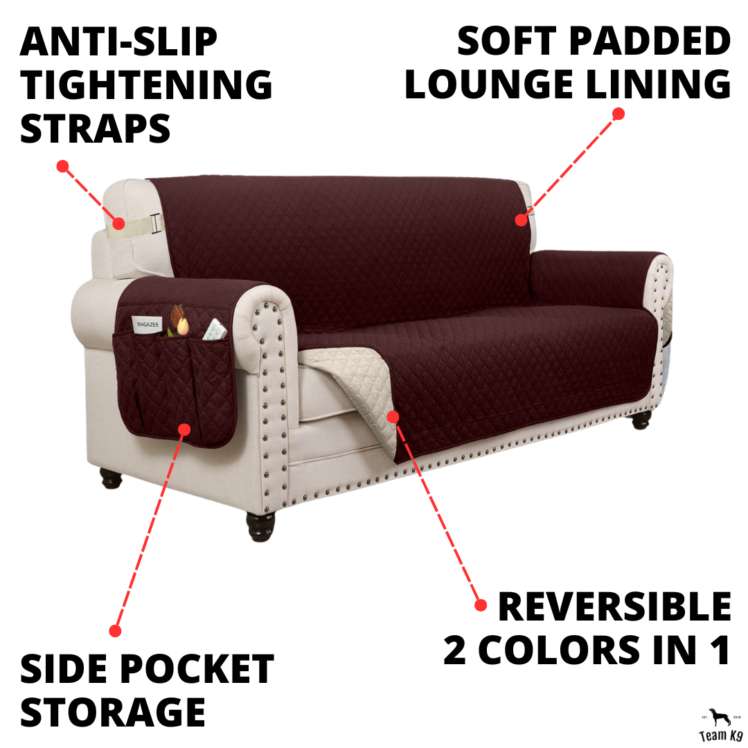 Classic Machine-Washable, Dryer-Safe Furniture Protector Couch Cover With Side Pockets & Back Straps (+2-In-1 Reversible Colors!)