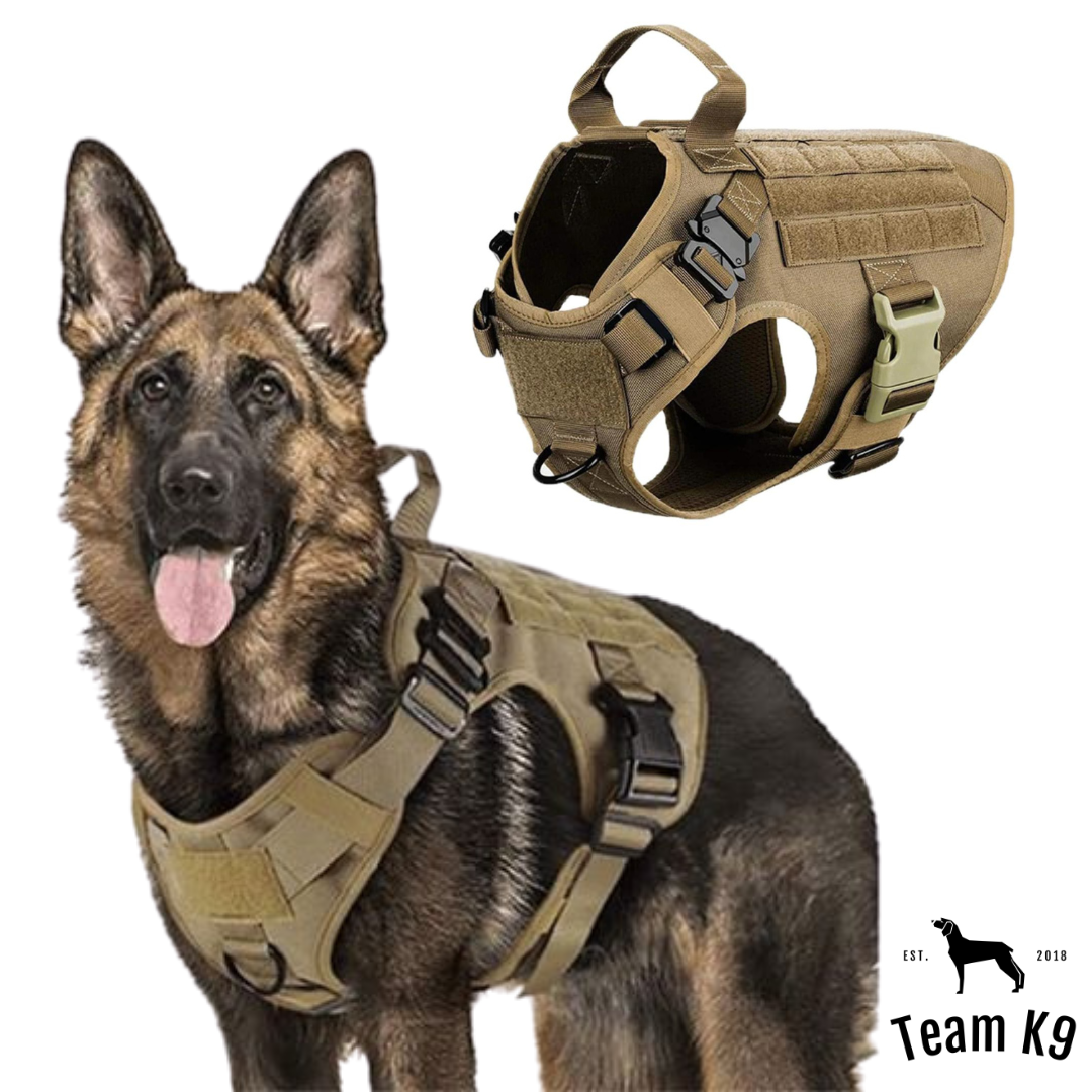 NEW Upgraded Heavy-Duty Tactical No-Pull Team K9™ Dog Harness With Front & Back D-Rings, Quick-Release Metal-Buckles, Hook & Loop Panels, & Top Handle