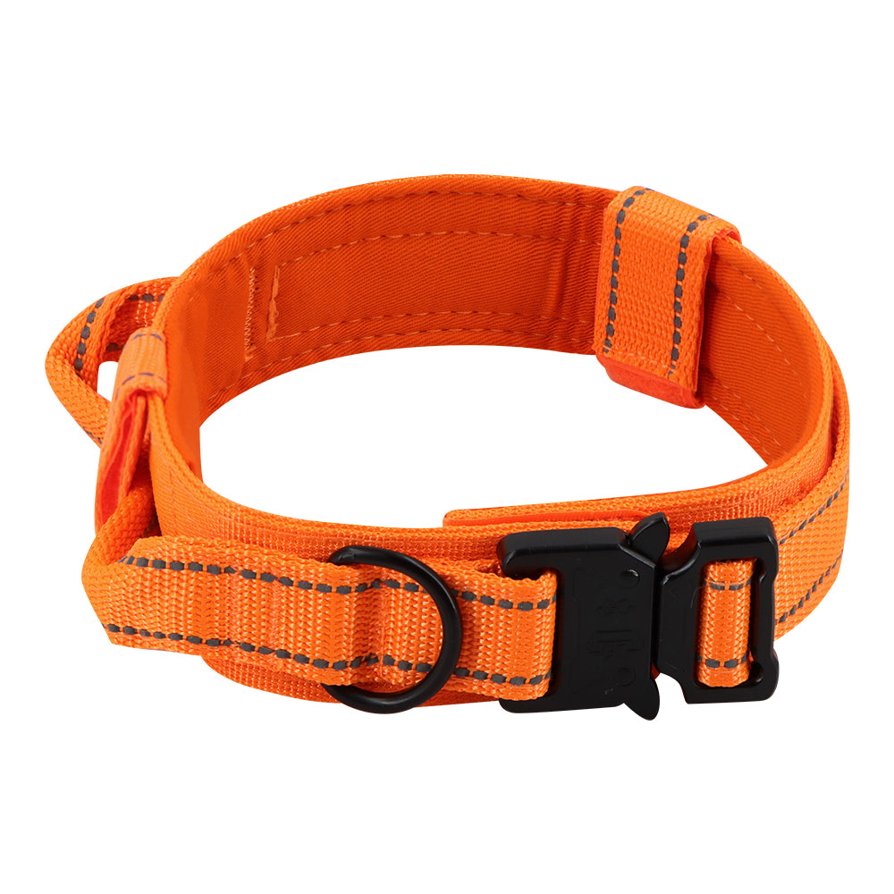 Metal-Buckle Tactical K9 Dog Collar With Hook & Loop Panel & Top Handle