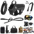 10-In-1 Tactical K9 Harness System - Full Set Dog Harness Bundle (Includes: Tactical No-Pull Dog Harness + Bungee Leash + Collar + MOLLE Pouches + First Aid Kit + 12 Hook & Loop Patches + Dog Goggles + Safety Belt + Travel Water Bowl + Dog Waste Bags)