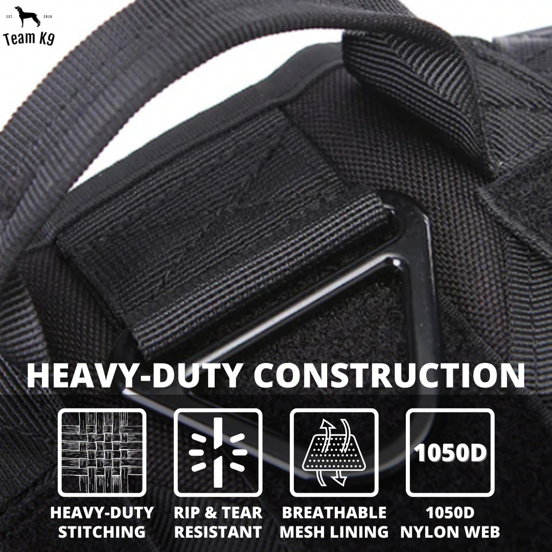 10-In-1 Tactical K9 Harness System - Full Set Dog Harness Bundle (Includes: Tactical No-Pull Dog Harness + Bungee Leash + Collar + MOLLE Pouches + First Aid Kit + 12 Hook & Loop Patches + Dog Goggles + Safety Belt + Travel Water Bowl + Dog Waste Bags)