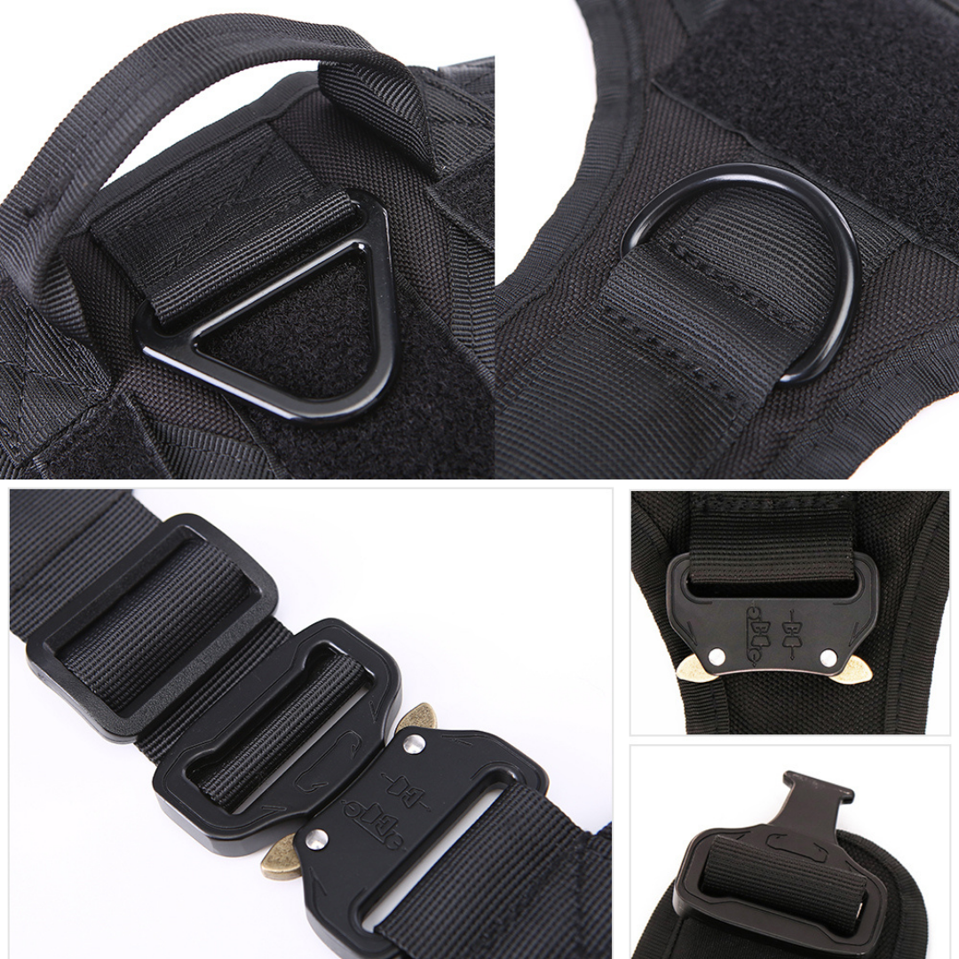 10-In-1 Tactical K9 Harness System - Full Set Dog Harness Bundle (Includes: Tactical No-Pull Dog Harness + Bungee Leash + Collar + MOLLE Pouches + First Aid Kit + 12 Hook & Loop Patches + Dog Goggles + Safety Belt + Travel Water Bowl + Dog Waste Bags)