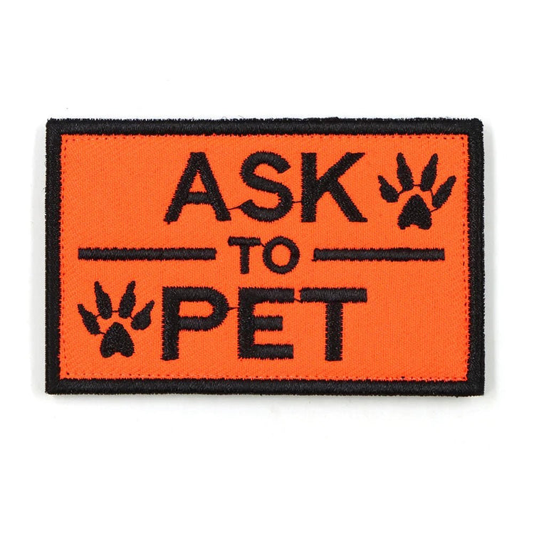 Team K9 ASK TO PET hook and loop patch in orange