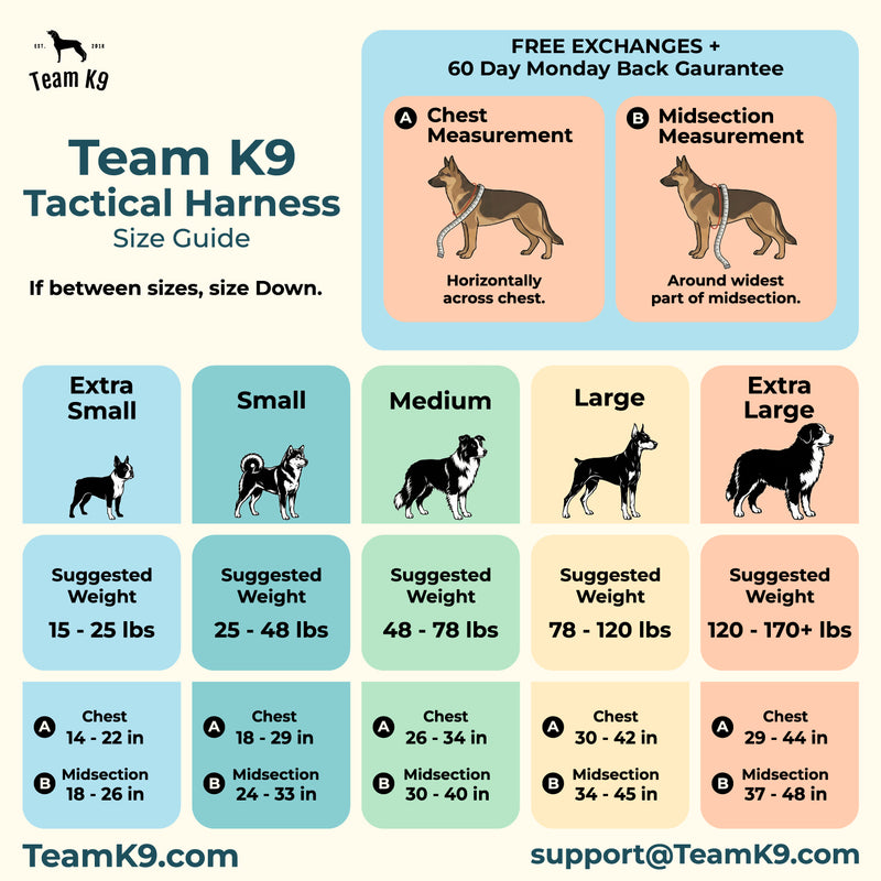 Complete Team K9 Harness Size Chart