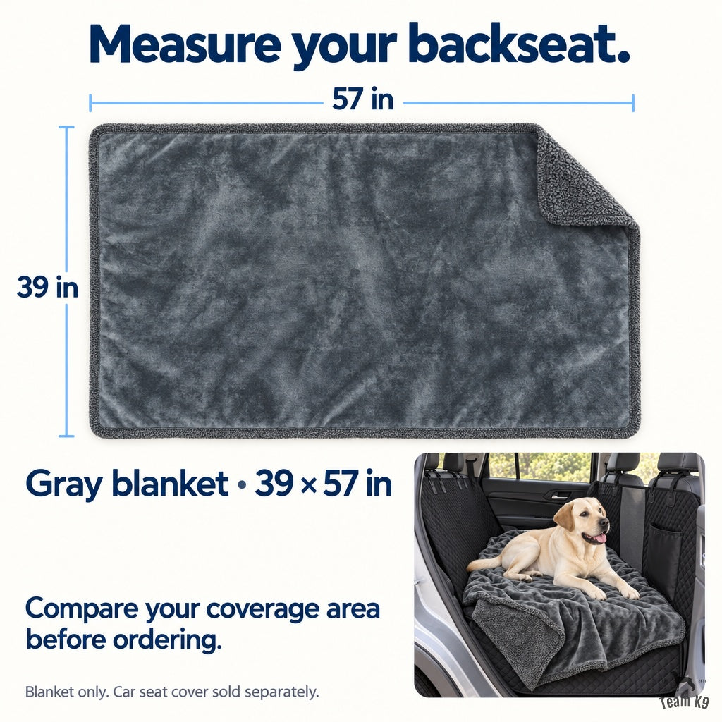 Gray blanket footprint: 57 inches across and 39 inches along the other edge.