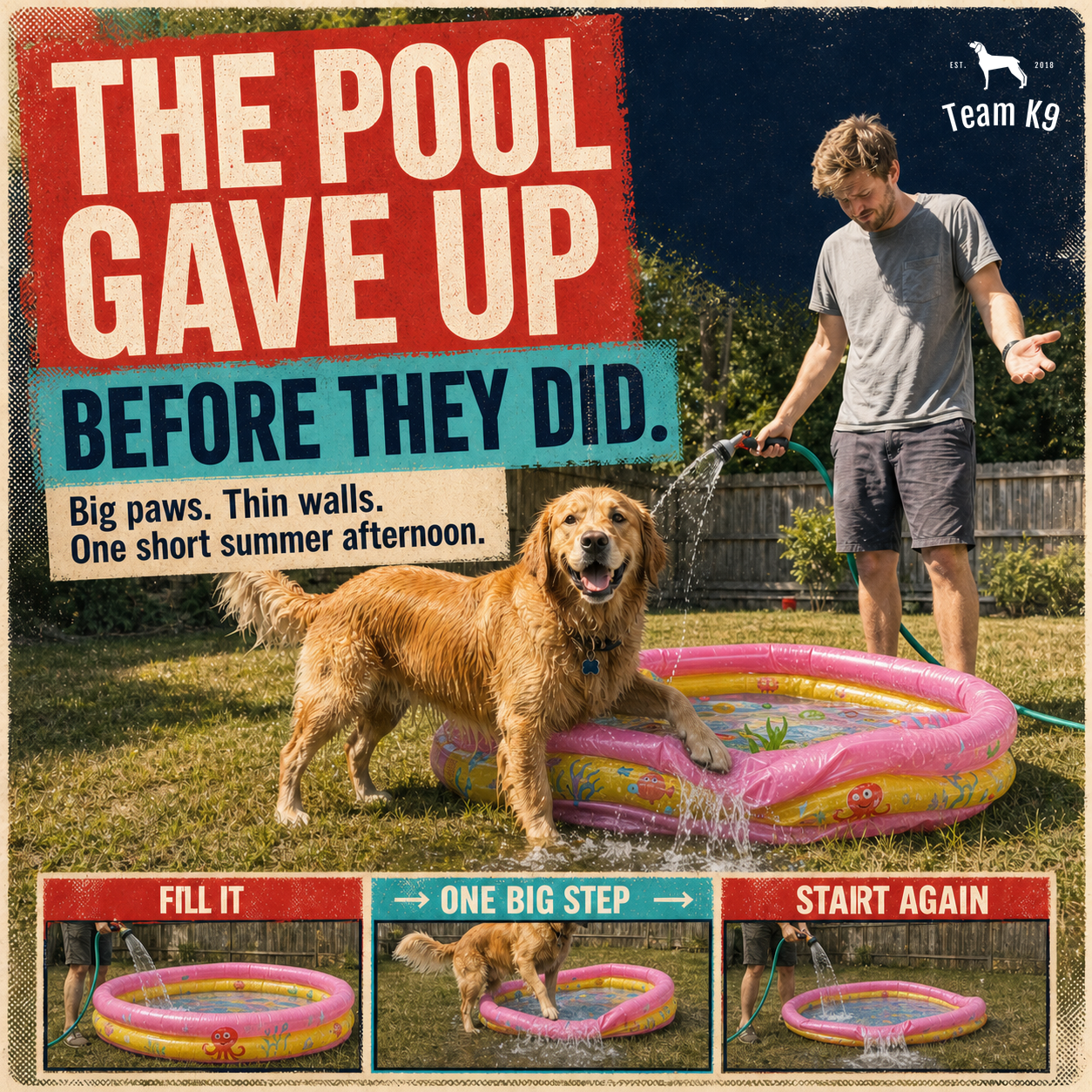 TK9 Nightmare Swipe Story tk9-main-five-nightmare-swipe-story-append-20260720 | dog-pool | The cheap inflatable gave up first