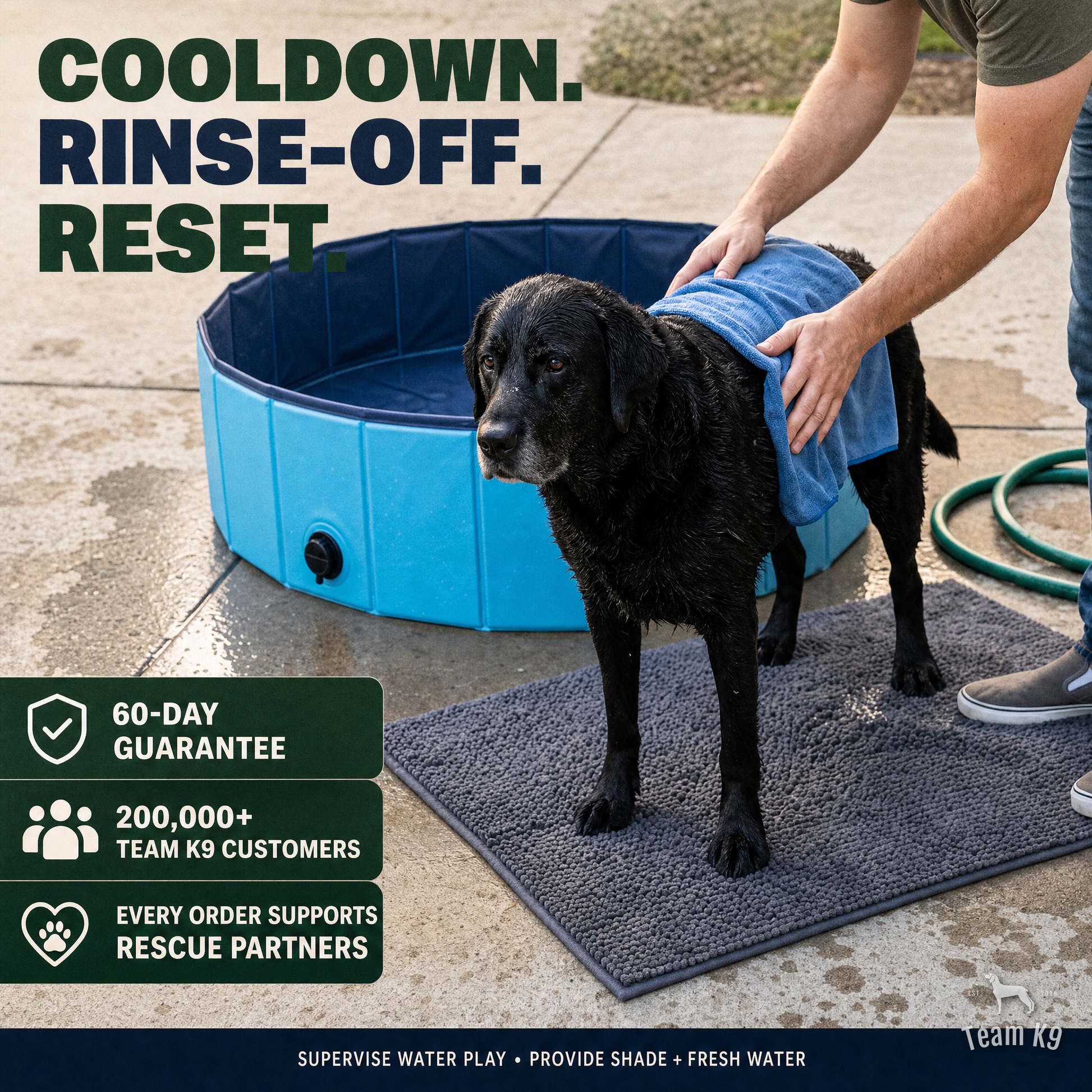 TK9 Swipe Story tk9-pdp-swipe-story-20260716 | dog-pool | 07 | Cooldown, rinse off, reset