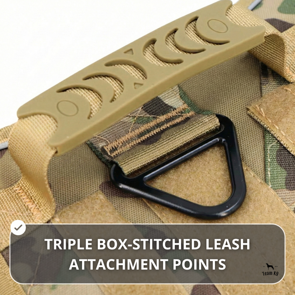 NEW Upgraded Tactical No-Pull Team K9™ Dog Harness with 4 Quick-Release Metal Buckles, Reinforced Front & Back V-Rings, Hook & Loop Panels, Adjustable Straps, Reflective Strips, & Top Handle