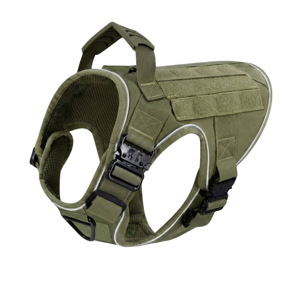 NEW Upgraded Tactical No-Pull Team K9™ Dog Harness with 4 Quick-Release Metal Buckles, Reinforced Front & Back V-Rings, Hook & Loop Panels, Adjustable Straps, Reflective Strips, & Top Handle