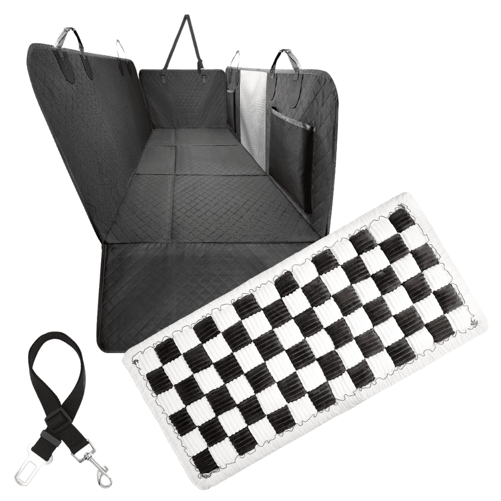 NEW Waterproof Hard Bottom Car & Truck Seat Foldable Hammock Cover With Storage Pockets, Side Flaps, Headrest Straps, Seat Anchors, & Mesh Window (+FREE SAFETY BELT!)