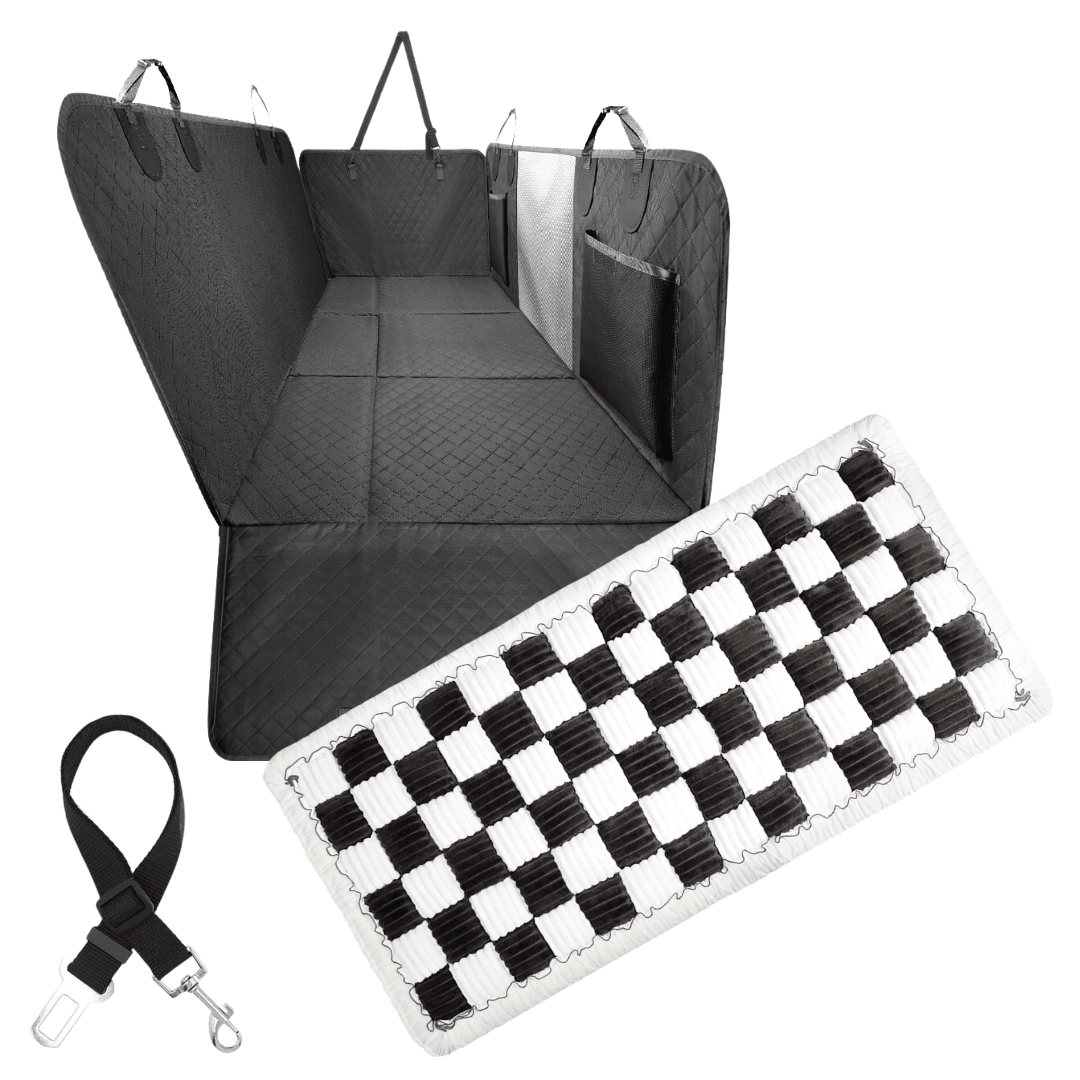 NEW Waterproof Hard Bottom Car & Truck Seat Foldable Hammock Cover With Storage Pockets, Side Flaps, Headrest Straps, Seat Anchors, & Mesh Window (+FREE SAFETY BELT!)