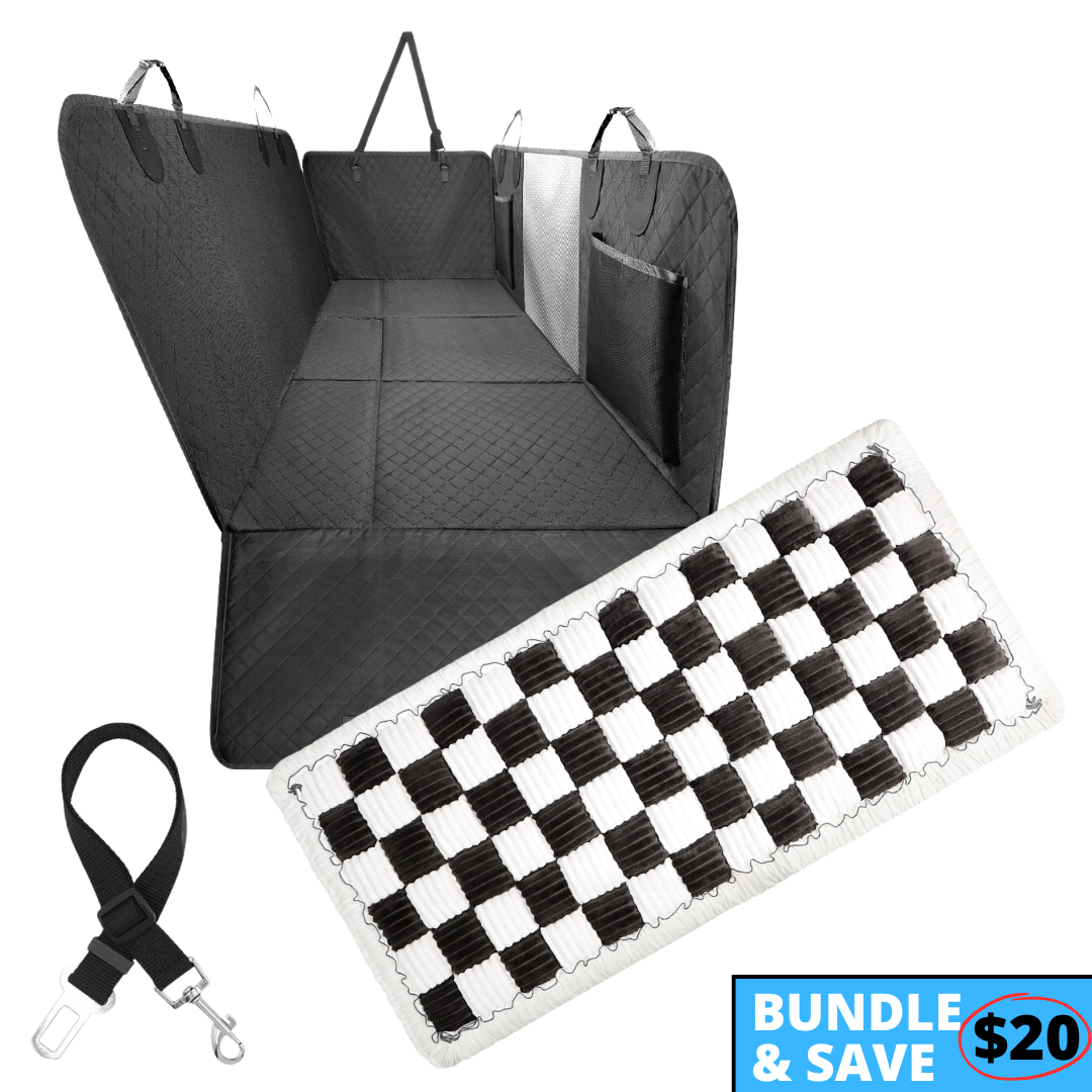 NEW Waterproof Hard Bottom Car & Truck Seat Foldable Hammock Cover With Storage Pockets, Side Flaps, Headrest Straps, Seat Anchors, & Mesh Window (+FREE SAFETY BELT!)