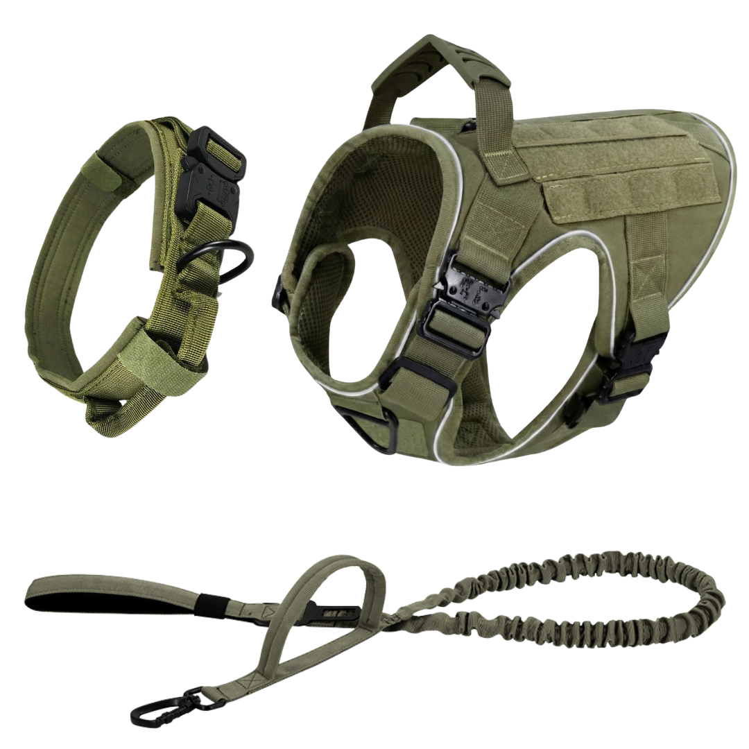 NEW Upgraded Tactical No-Pull Team K9® Dog Harness with 4 Quick-Release Metal Buckles, Reinforced Front & Back V-Rings, Hook & Loop Panels, Adjustable Straps, Reflective Strips, & Top Handle