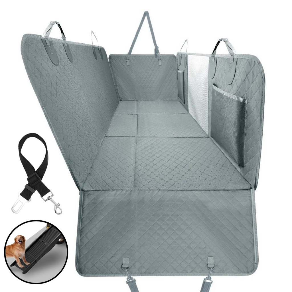 NEW Waterproof Hard Bottom Car & Truck Seat Foldable Hammock Cover With Storage Pockets, Side Flaps, Headrest Straps, Seat Anchors, & Mesh Window (+FREE SAFETY BELT!)