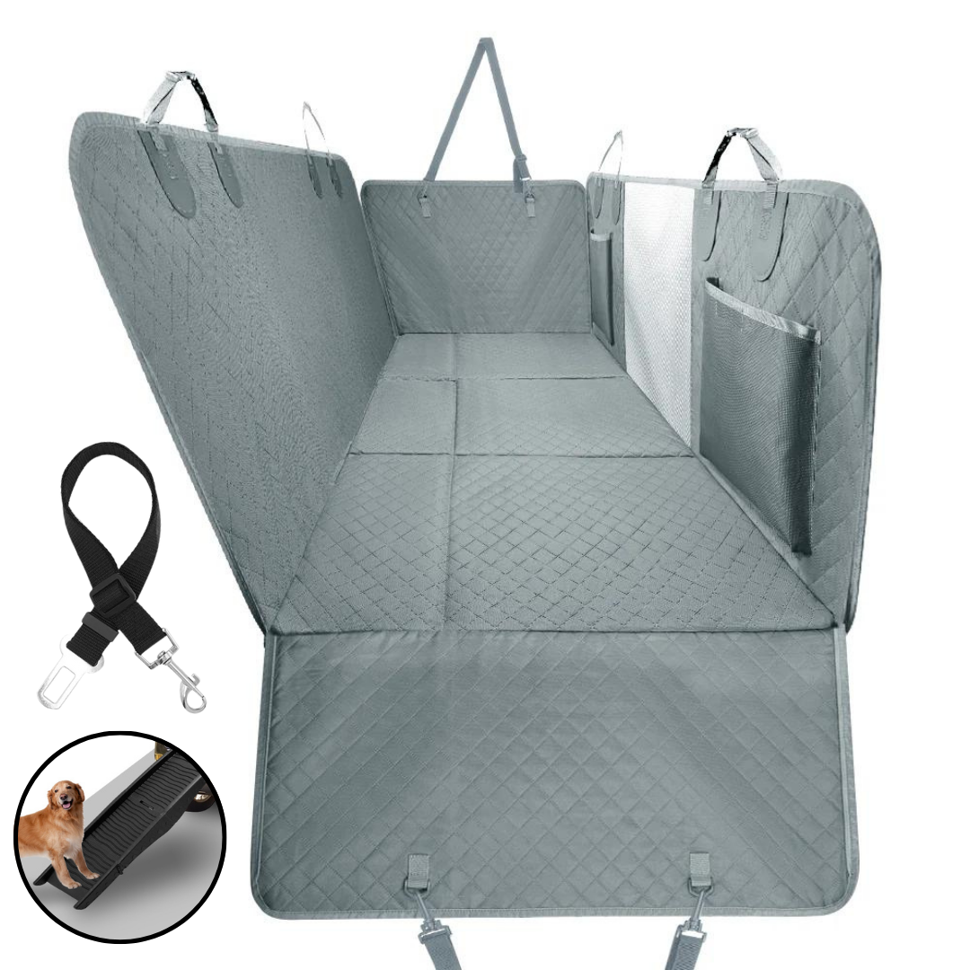 NEW Waterproof Hard Bottom Car & Truck Seat Foldable Hammock Cover With Storage Pockets, Side Flaps, Headrest Straps, Seat Anchors, & Mesh Window (+FREE SAFETY BELT!)