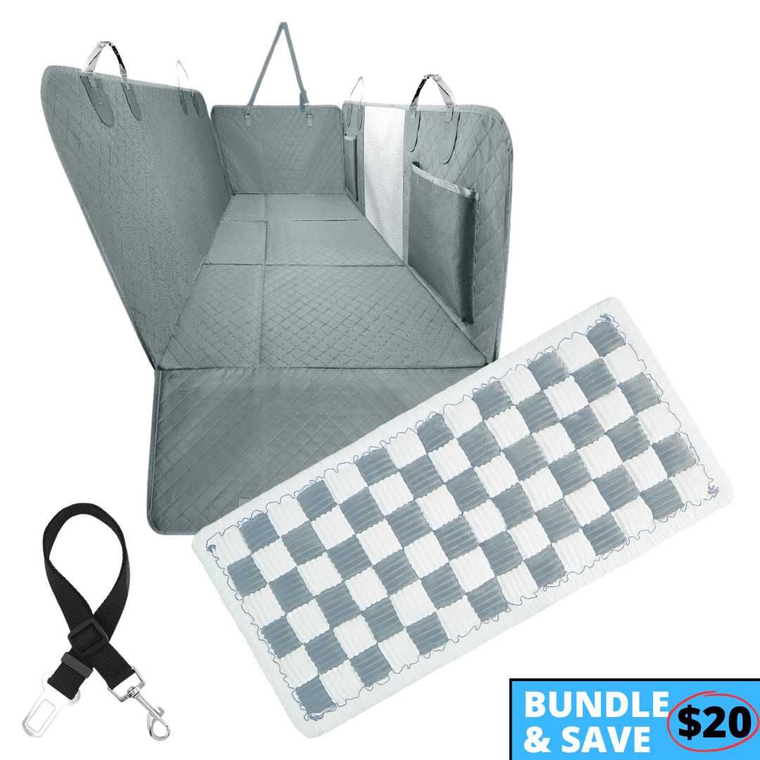 NEW Waterproof Hard Bottom Car & Truck Seat Foldable Hammock Cover With Storage Pockets, Side Flaps, Headrest Straps, Seat Anchors, & Mesh Window (+FREE SAFETY BELT!)