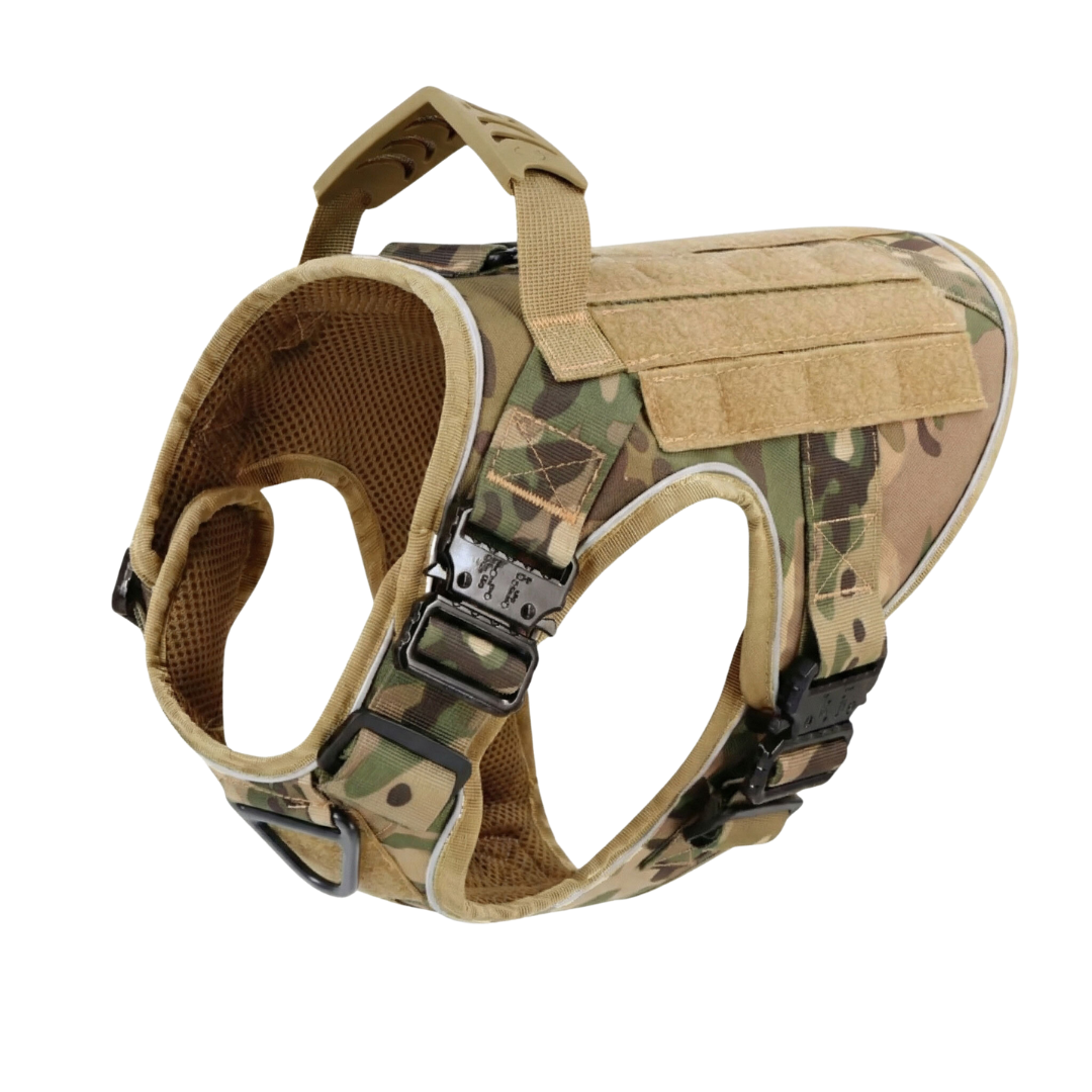 NEW Upgraded Tactical No-Pull Team K9™ Dog Harness with 4 Quick-Release Metal Buckles, Reinforced Front & Back V-Rings, Hook & Loop Panels, Adjustable Straps, Reflective Strips, & Top Handle