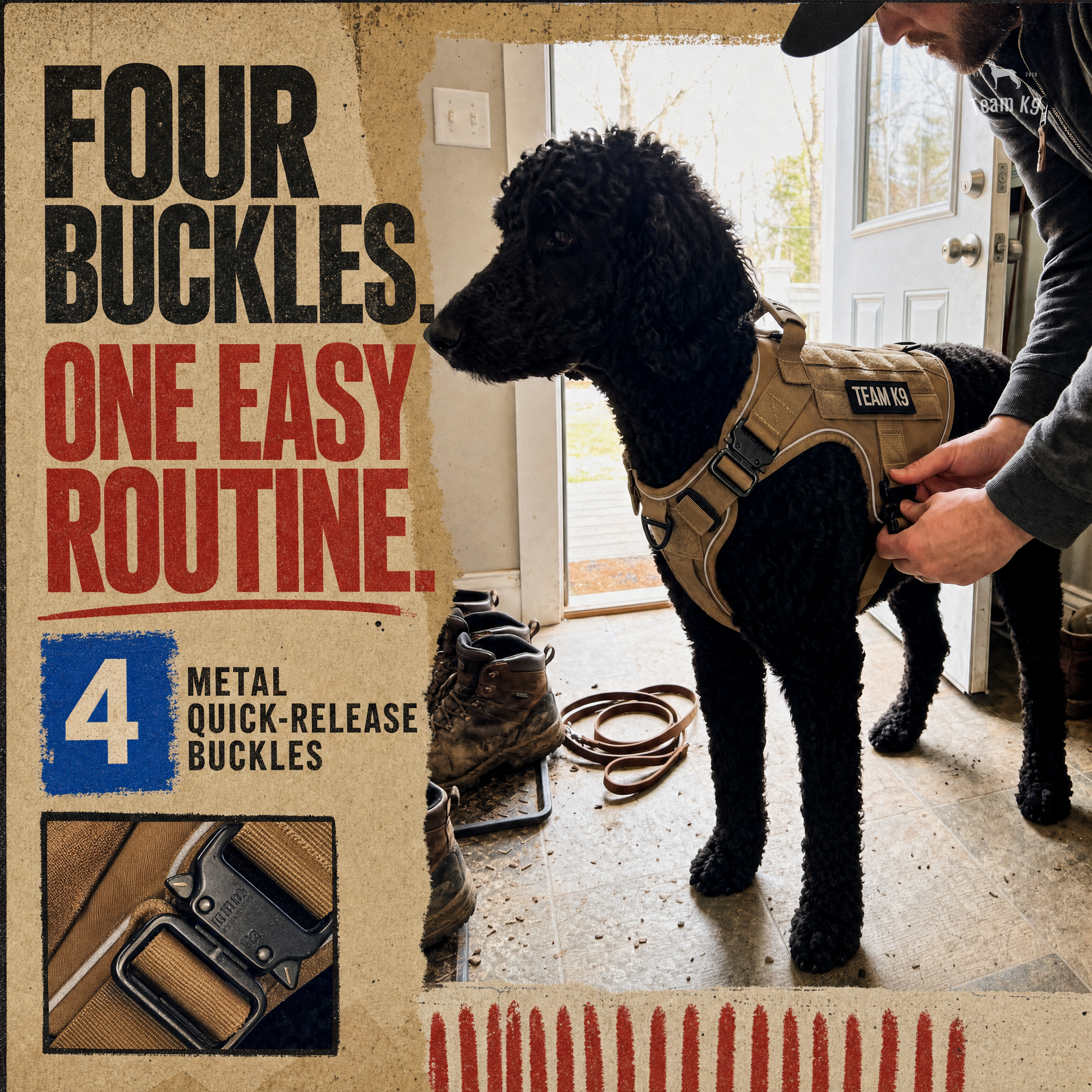 TK9 Swipe Story tk9-pdp-swipe-story-20260716 | all-metal-tactical-harness | 03 | Four buckles, one routine