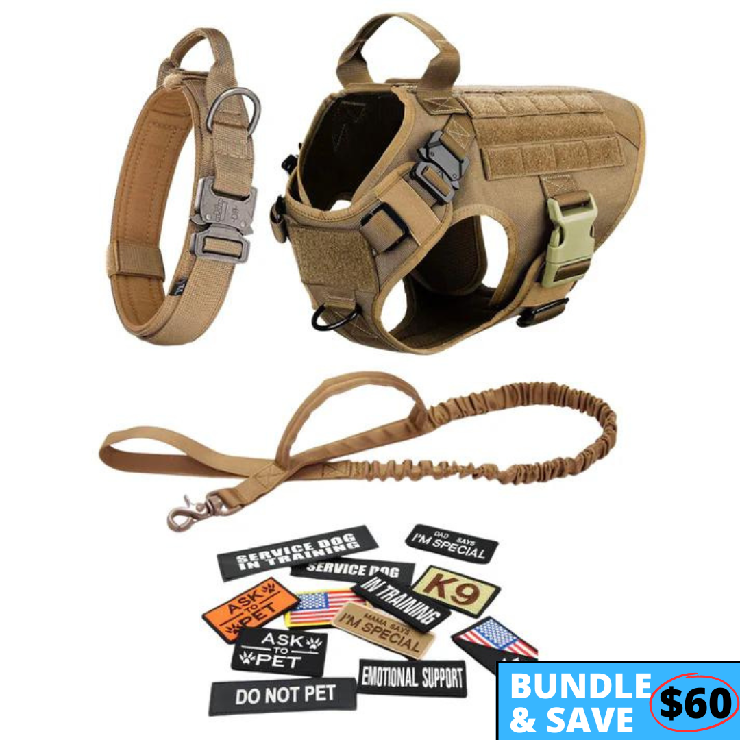 Classic Heavy-Duty Tactical No-Pull Team K9™ Dog Harness With Front & Back D-Rings, Quick-Release Metal-Buckles, Hook & Loop Panels, & Top Handle