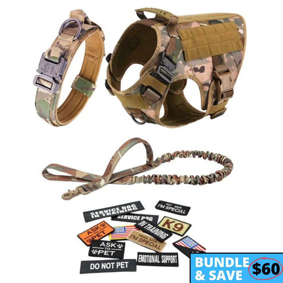 Classic Heavy-Duty Tactical No-Pull Team K9™ Dog Harness With Front & Back D-Rings, Quick-Release Metal-Buckles, Hook & Loop Panels, & Top Handle