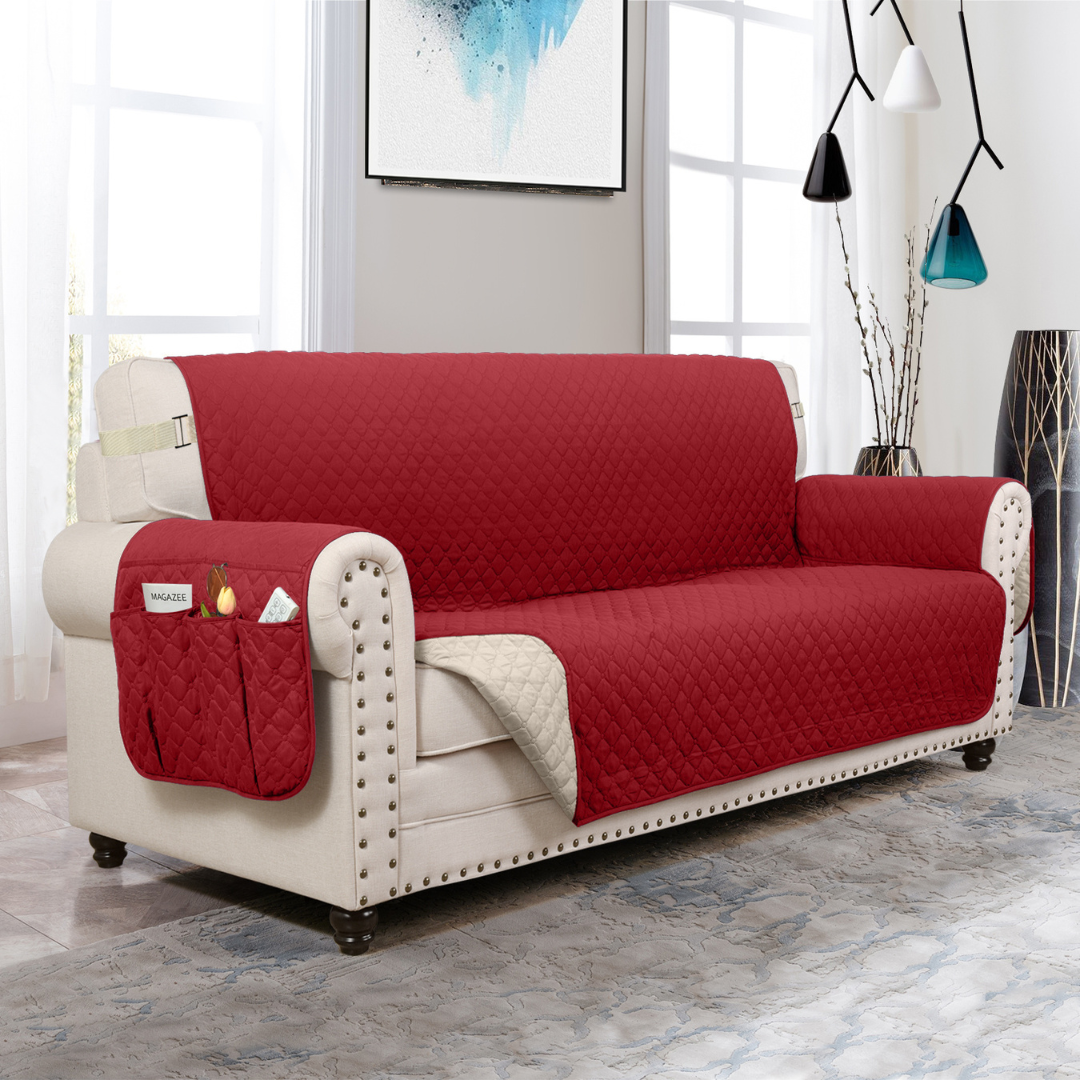 Classic Machine-Washable, Dryer-Safe Furniture Protector Couch Cover With Side Pockets & Back Straps (+2-In-1 Reversible Colors!)