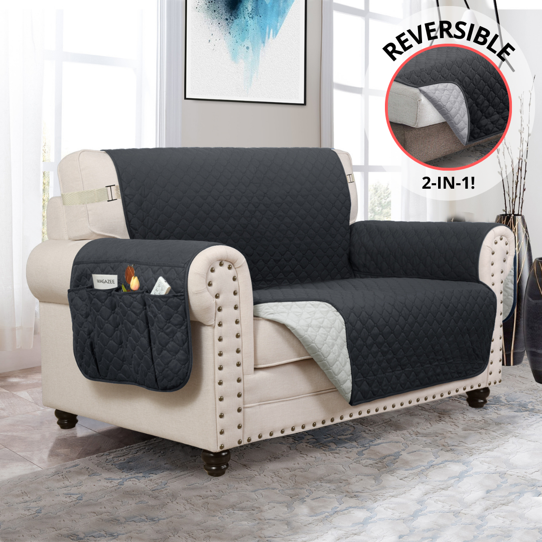 NEW Machine-Washable, Dryer-Safe Furniture Protector Couch Cover With Side Pockets & Back Straps (+2-In-1 Reversible Colors!)