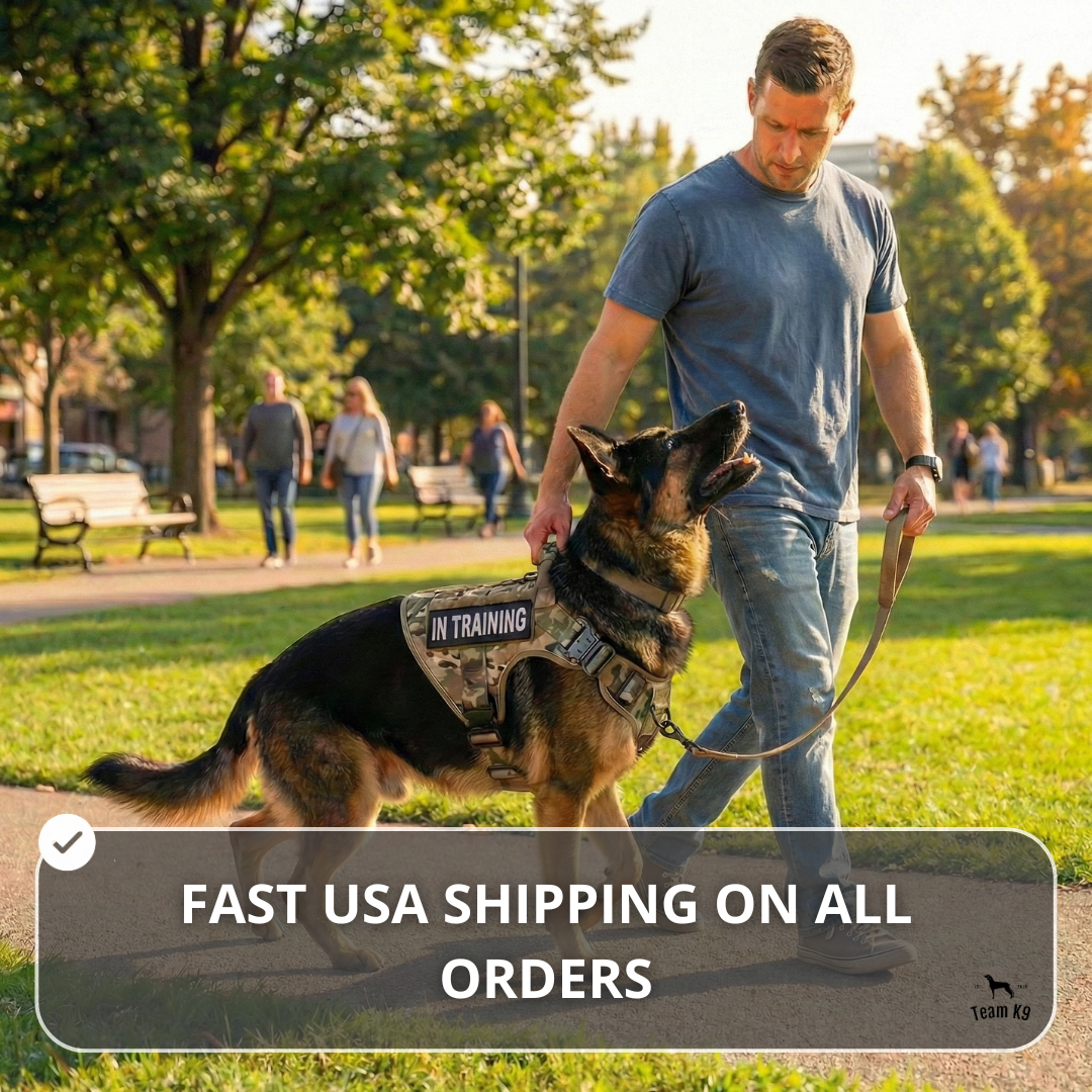 10-In-1 Tactical K9 Harness System - Full Set Dog Harness Bundle (Includes: Tactical No-Pull Dog Harness + Bungee Leash + Collar + MOLLE Pouches + First Aid Kit + 12 Hook & Loop Patches + Dog Goggles + Safety Belt + Travel Water Bowl + Dog Waste Bags)