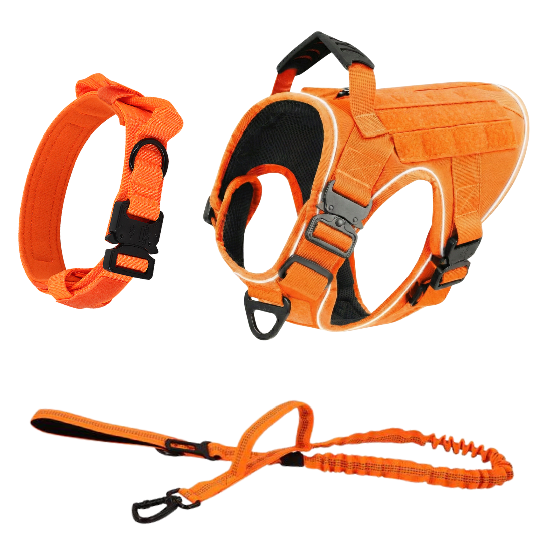 NEW Upgraded Tactical No-Pull Team K9® Dog Harness with 4 Quick-Release Metal Buckles, Reinforced Front & Back V-Rings, Hook & Loop Panels, Adjustable Straps, Reflective Strips, & Top Handle