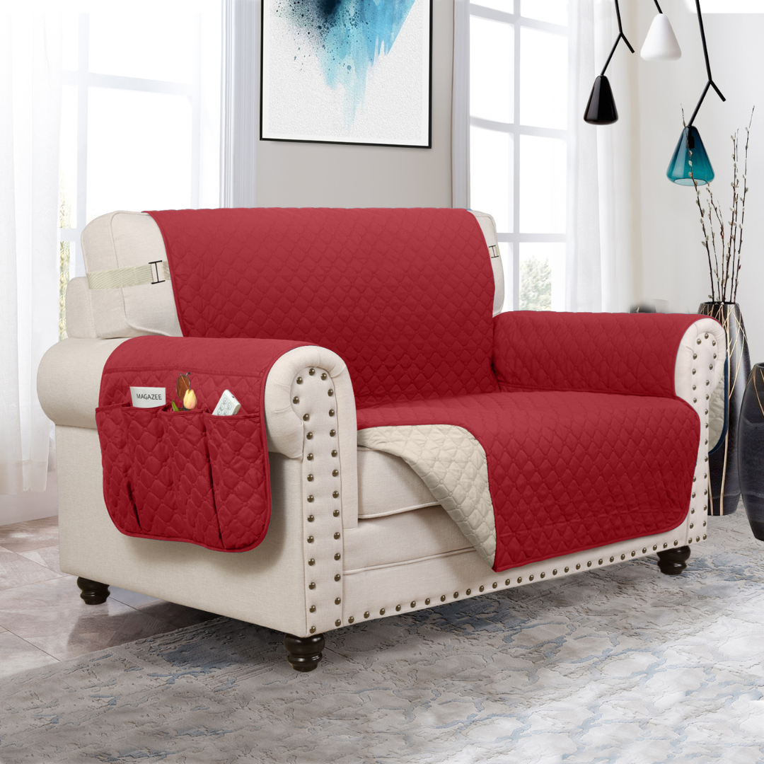 Classic Machine-Washable, Dryer-Safe Furniture Protector Couch Cover With Side Pockets & Back Straps (+2-In-1 Reversible Colors!)