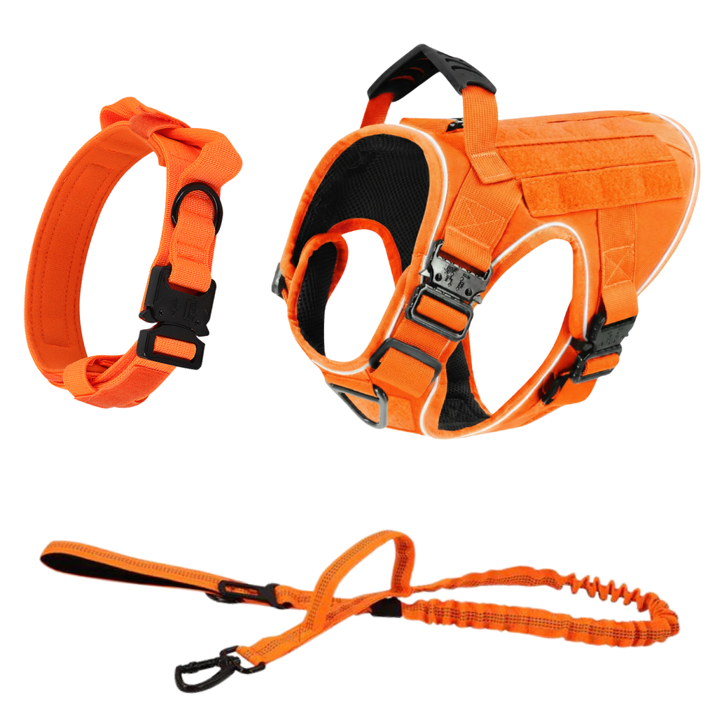 NEW Upgraded Tactical No-Pull Team K9® Dog Harness with 4 Quick-Release Metal Buckles, Reinforced Front & Back V-Rings, Hook & Loop Panels, Adjustable Straps, Reflective Strips, & Top Handle