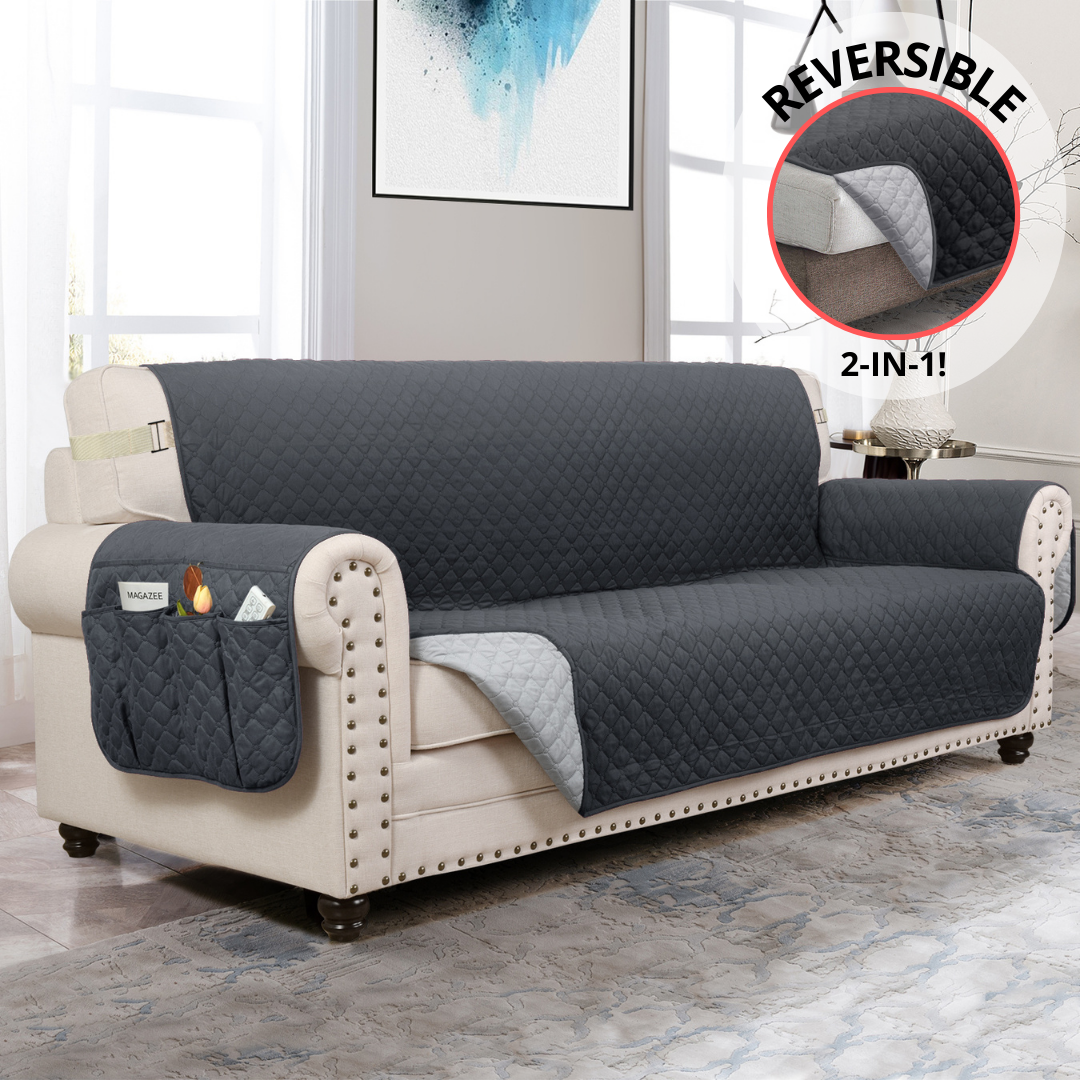 NEW Machine-Washable, Dryer-Safe Furniture Protector Couch Cover With Side Pockets & Back Straps (+2-In-1 Reversible Colors!)