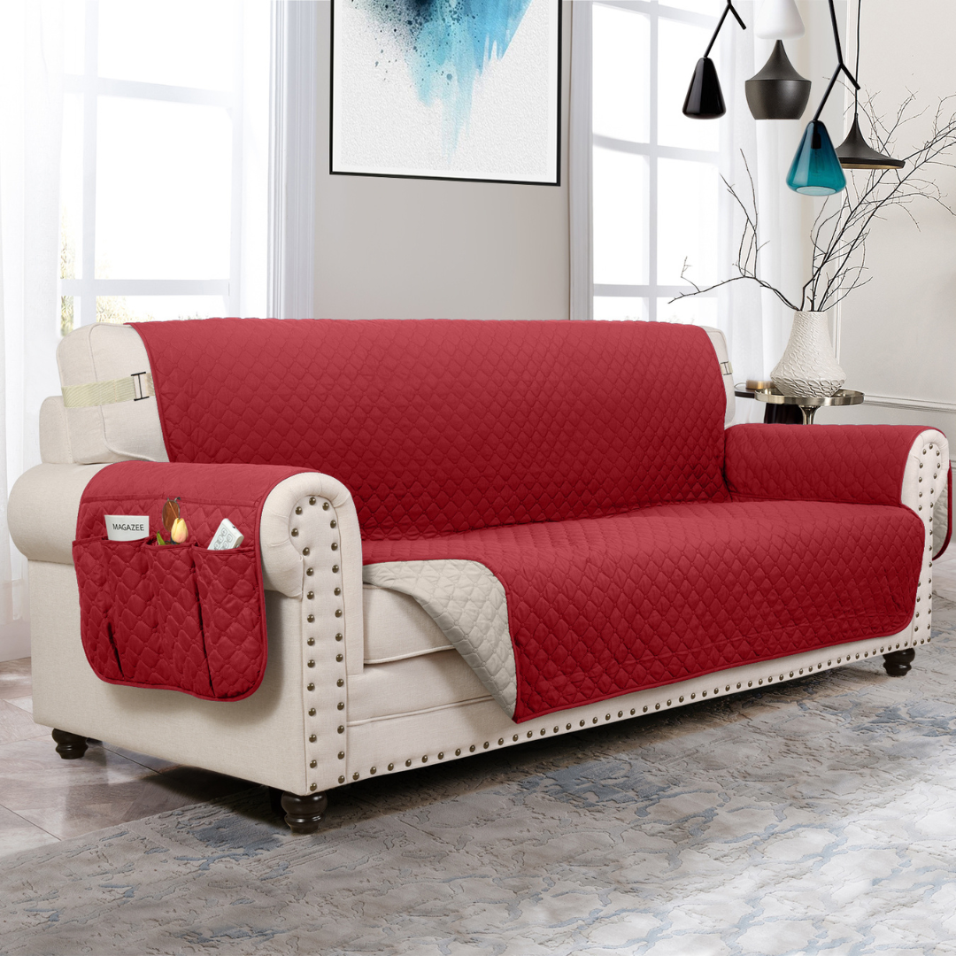 Classic Machine-Washable, Dryer-Safe Furniture Protector Couch Cover With Side Pockets & Back Straps (+2-In-1 Reversible Colors!)