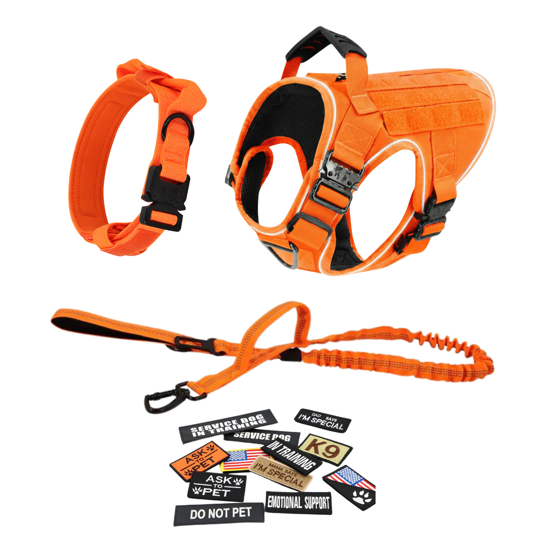 NEW Upgraded Tactical No-Pull Team K9® Dog Harness with 4 Quick-Release Metal Buckles, Reinforced Front & Back V-Rings, Hook & Loop Panels, Adjustable Straps, Reflective Strips, & Top Handle