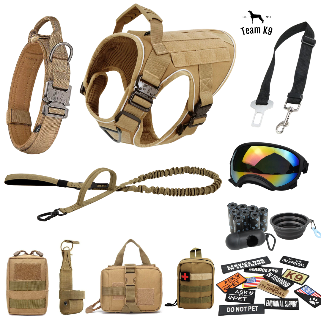NEW Upgraded Tactical No-Pull Team K9™ Dog Harness with 4 Quick-Release Metal Buckles, Reinforced Front & Back V-Rings, Hook & Loop Panels, Adjustable Straps, Reflective Strips, & Top Handle