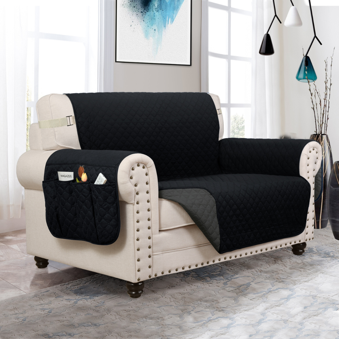 Classic Machine-Washable, Dryer-Safe Furniture Protector Couch Cover With Side Pockets & Back Straps (+2-In-1 Reversible