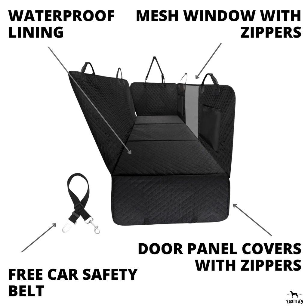 NEW Waterproof Hard Bottom Car & Truck Seat Foldable Hammock Cover With Storage Pockets, Side Flaps, Headrest Straps, Seat Anchors, & Mesh Window (+FREE SAFETY BELT!)