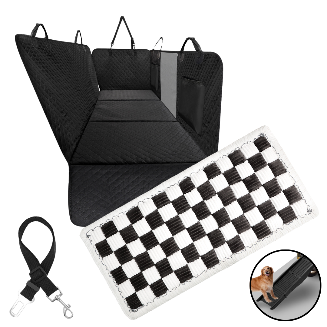 NEW Waterproof Hard Bottom Car & Truck Seat Foldable Hammock Cover With Storage Pockets, Side Flaps, Headrest Straps, Seat Anchors, & Mesh Window (+FREE SAFETY BELT!)