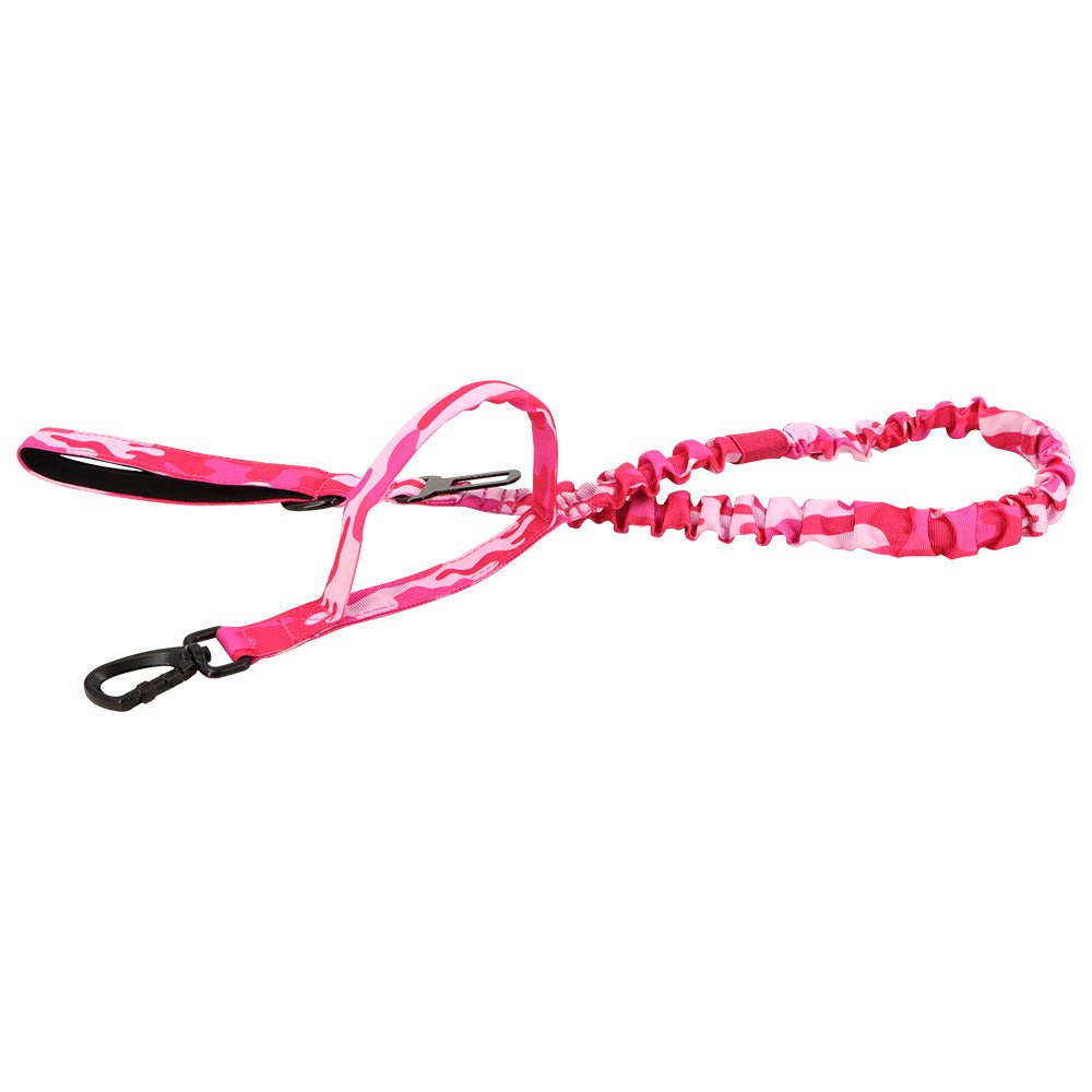 Heavy-Duty Double-Handle Tactical Bungee K9 Dog Leash with Padded Handles, Seatbelt Attachment, & Reinforced Swivel Clip