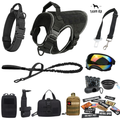 10-In-1 Tactical K9 Harness System - Full Set Dog Harness Bundle (Includes: Tactical No-Pull Dog Harness + Bungee Leash + Collar + MOLLE Pouches + First Aid Kit + 12 Hook & Loop Patches + Dog Goggles + Safety Belt + Travel Water Bowl + Dog Waste Bags)