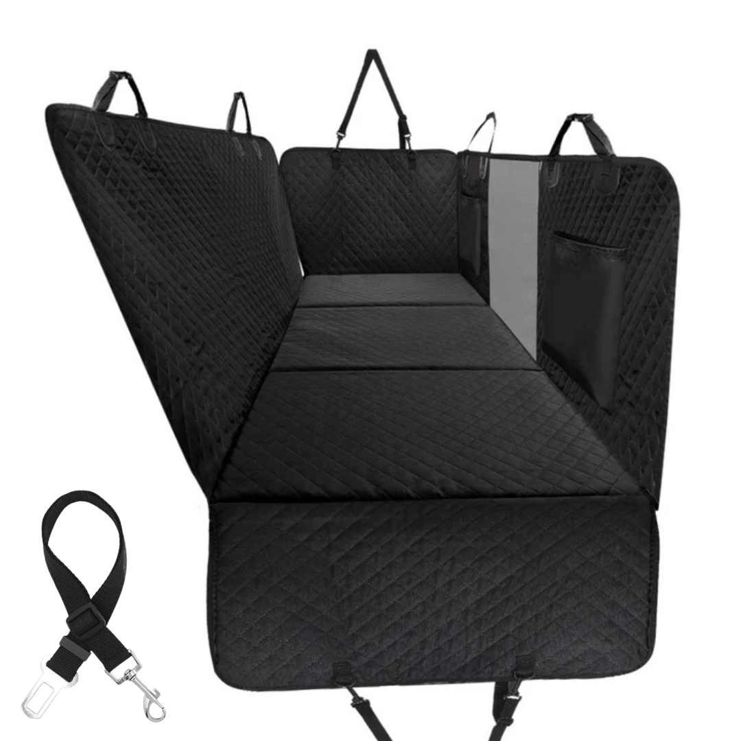 NEW Waterproof Hard Bottom Car & Truck Seat Foldable Hammock Cover With Storage Pockets, Side Flaps, Headrest Straps, Seat Anchors, & Mesh Window (+FREE SAFETY BELT!)