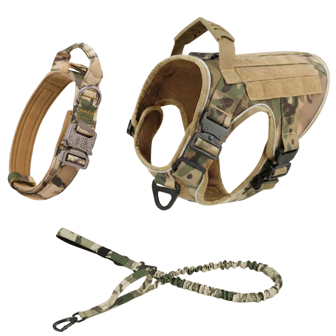 NEW Upgraded Tactical No-Pull Team K9™ Dog Harness with 4 Quick-Release Metal Buckles, Reinforced Front & Back V-Rings, Hook & Loop Panels, Adjustable Straps, Reflective Strips, & Top Handle