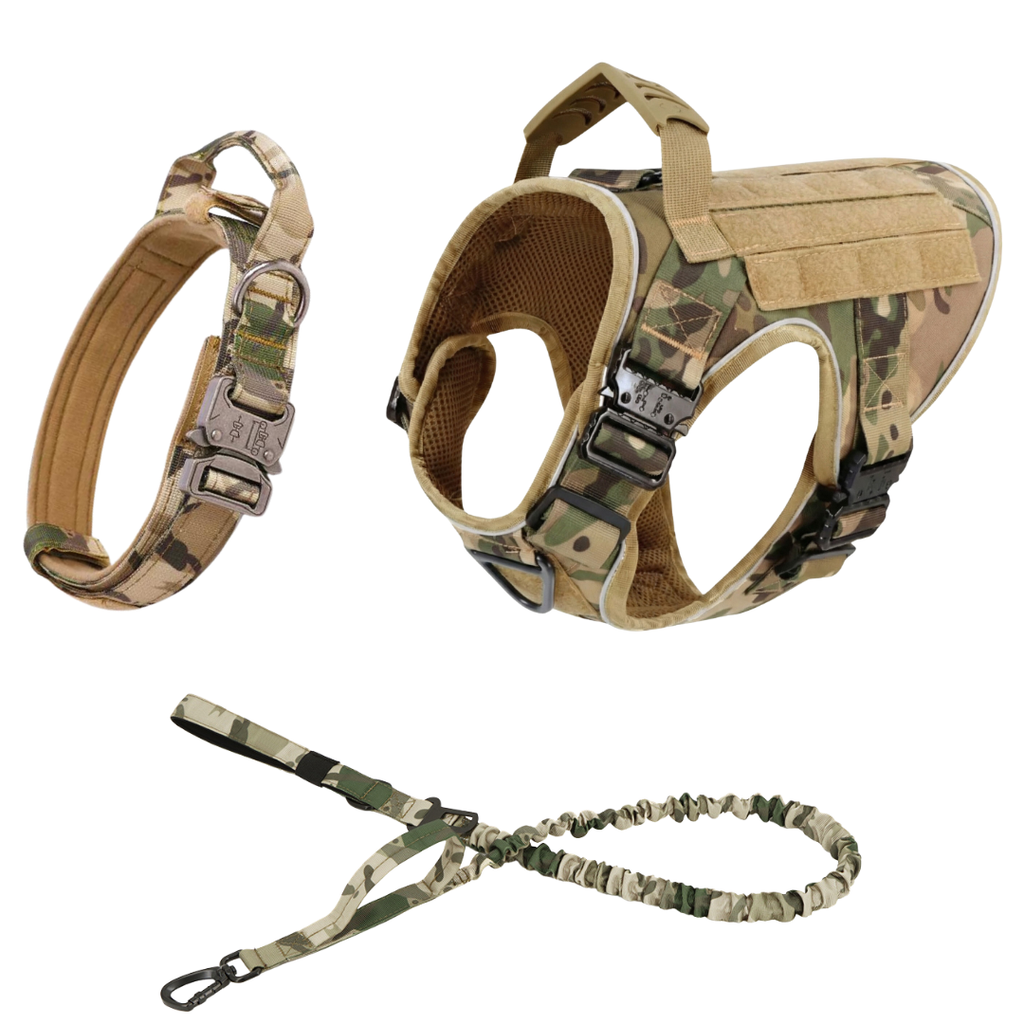 NEW Upgraded Tactical No-Pull Team K9™ Dog Harness with 4 Quick-Release Metal Buckles, Reinforced Front & Back V-Rings, Hook & Loop Panels, Adjustable Straps, Reflective Strips, & Top Handle