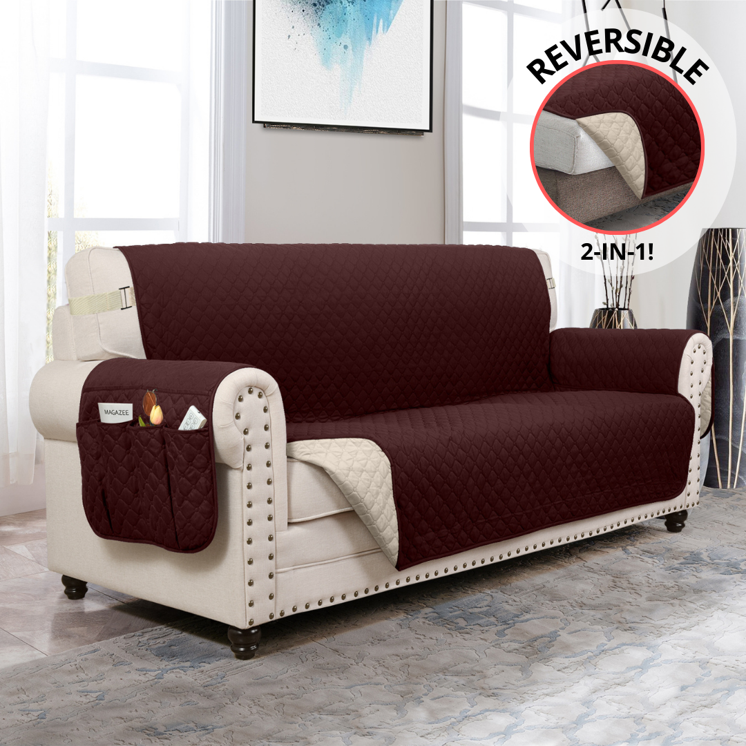 NEW Machine-Washable, Dryer-Safe Furniture Protector Couch Cover With Side Pockets & Back Straps (+2-In-1 Reversible Colors!)